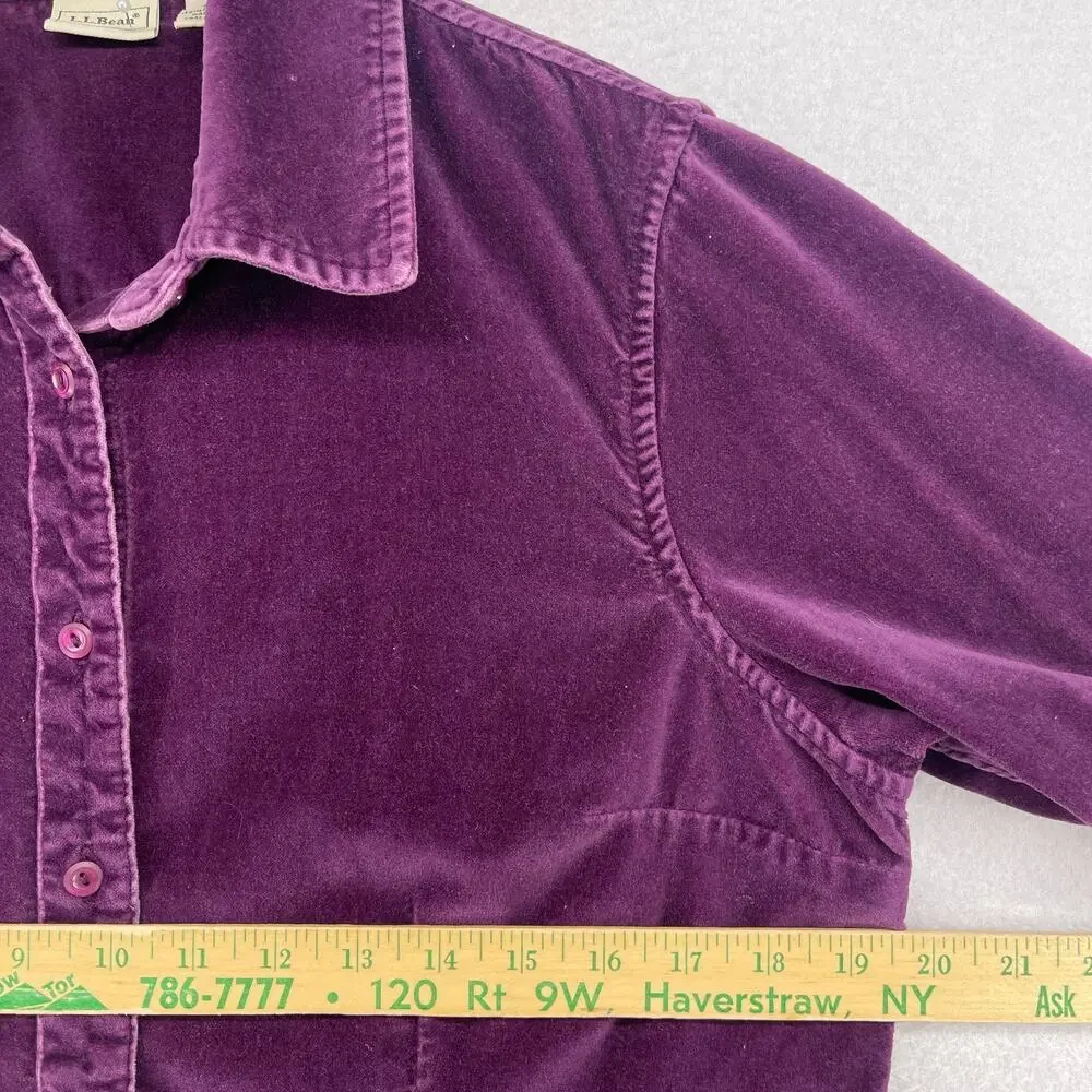 LL BEAN Shirt Womens S Velvet Button Up Long Sleeve Shacket Cotton Purple - Picture 10 of 12